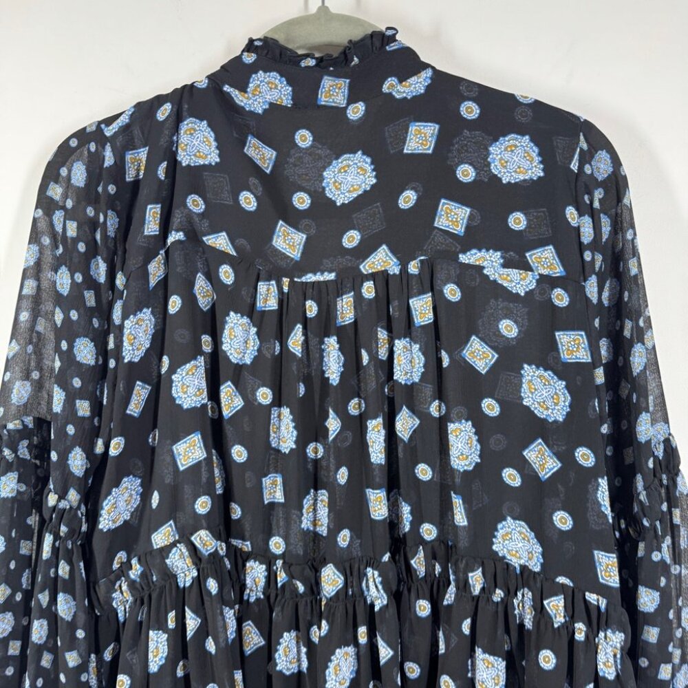 Free People Boho Turn Turn Sheer Mini Dress Size M Printed Festival Peasant - Picture 13 of 15